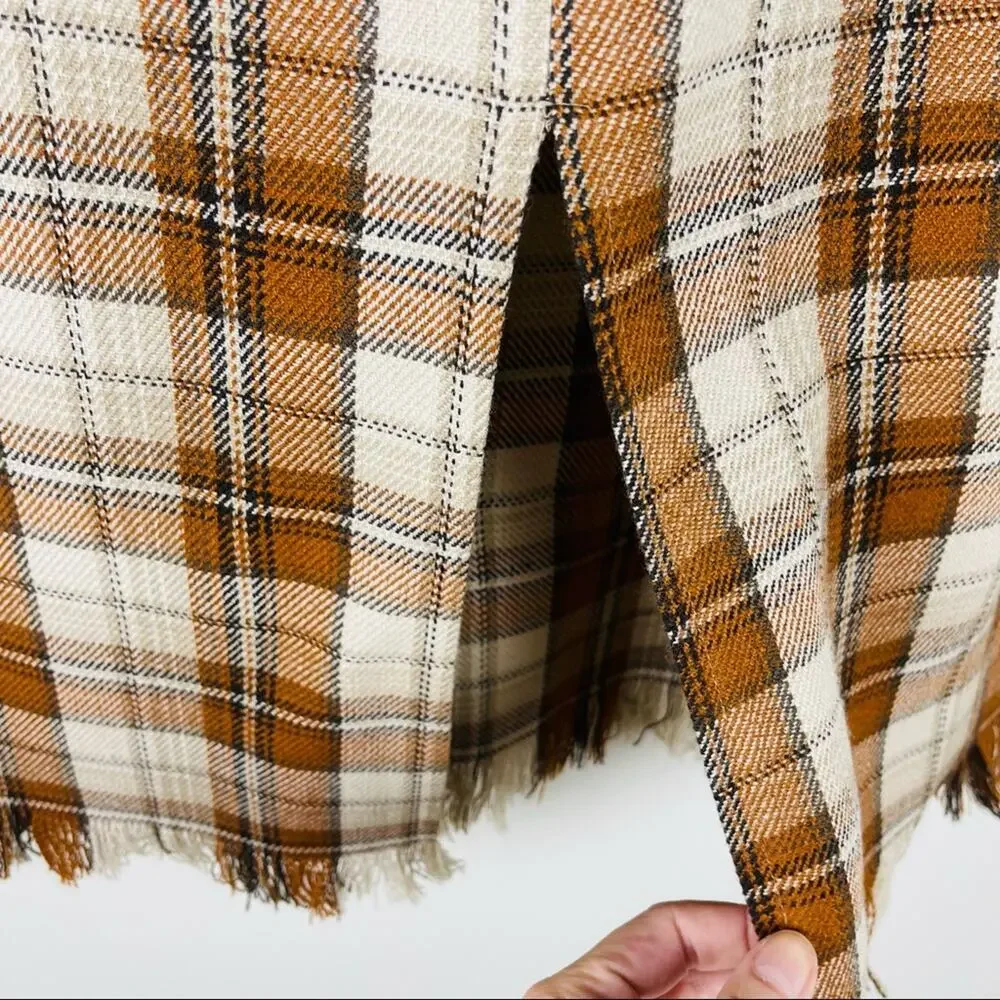 Vintage orange tan plaid preppy academia fringe midi skirt 12P - Picture 7 of 8